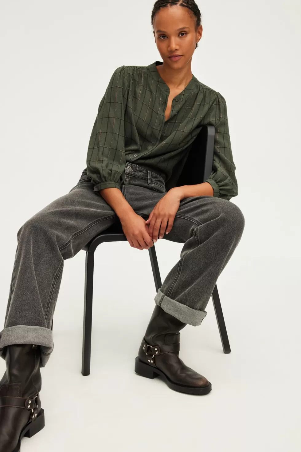 Pablo Chemises & Blouses | Chemise col rond à carreaux et lurex - BAHIR