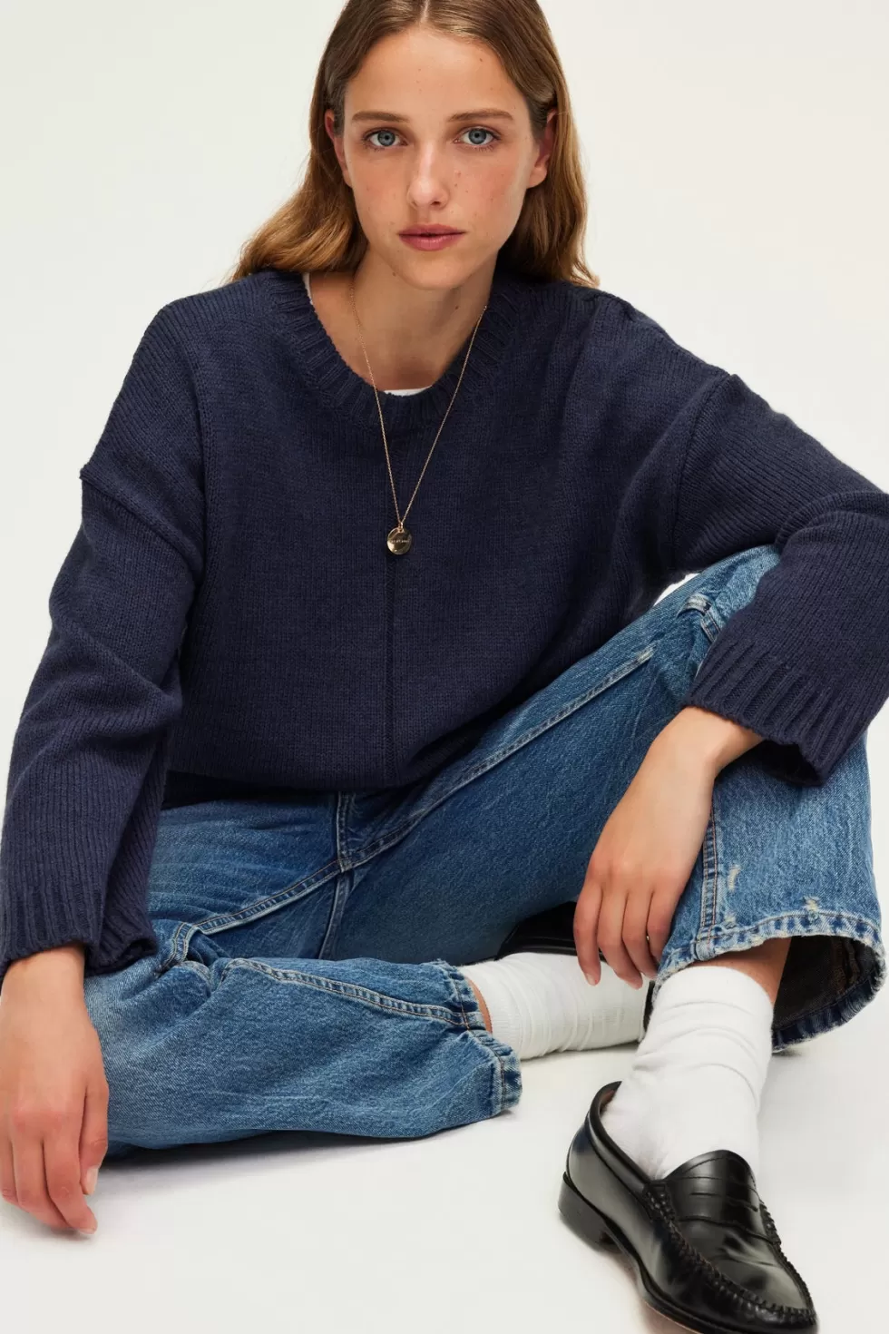 Pablo Maille | Pull col rond en laine mélangée marine - JOSSIA